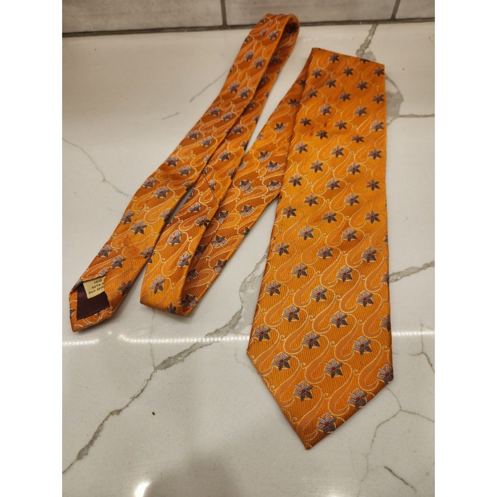 Villa Bolghert Men's 100% Silk Necktie ITALY Designer Orange‎ Swirl Blue Florals